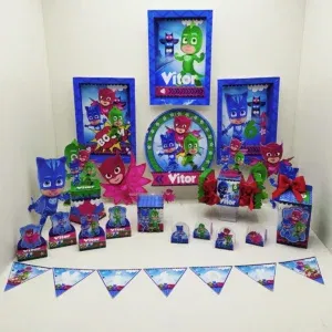 Decoração aniversário simples Pj Masks em Studio e Pdf. Topper, temas, festas e arquivo de corte.