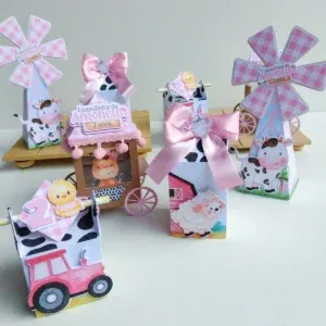 Topo de bolo Fazendinha Rosa, arquivo digital de corte Studio para topper de aniversário e decoração de festa infantil feminina.