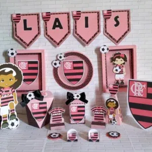 Arquivo de corte para aniversário do Flamengo Rosa em Studio e PDF. Decoração, festas e topper.