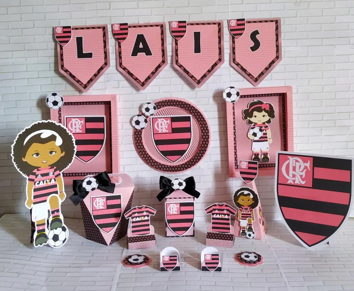 Arquivo de corte para aniversário do Flamengo Rosa em Studio e PDF. Decoração, festas e topper.