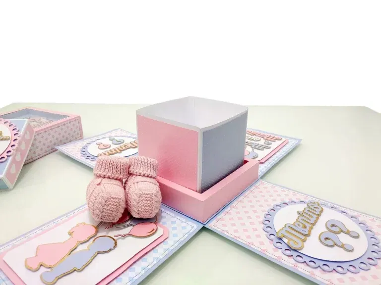 Kit profissional decoração caixa explosão chá revelação. Topper, temas, festas e arquivo de corte.