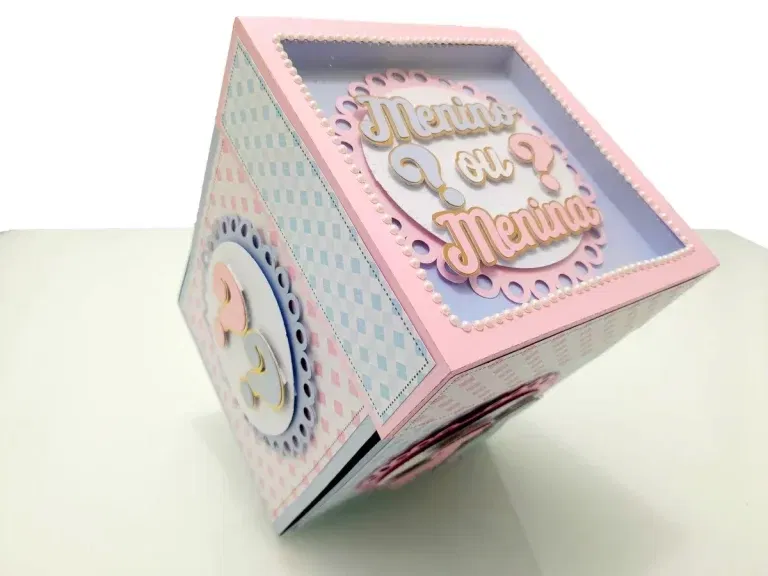 Arquivo caixa explosão chá revelação studio e pdf. Topper, decoração, temas e festas.