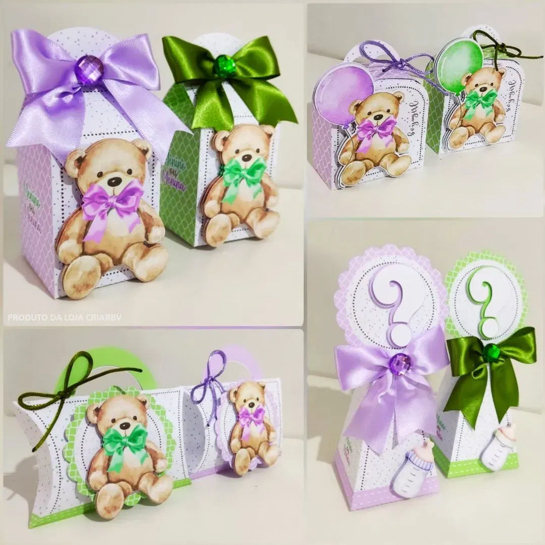Arquivo de corte chá revelação ursinhos verde e lilás. Topper, decoração, temas e festas.