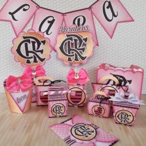 Kit profissional decoração Flamengo Rosa. Arquivo de corte, topper e festas.