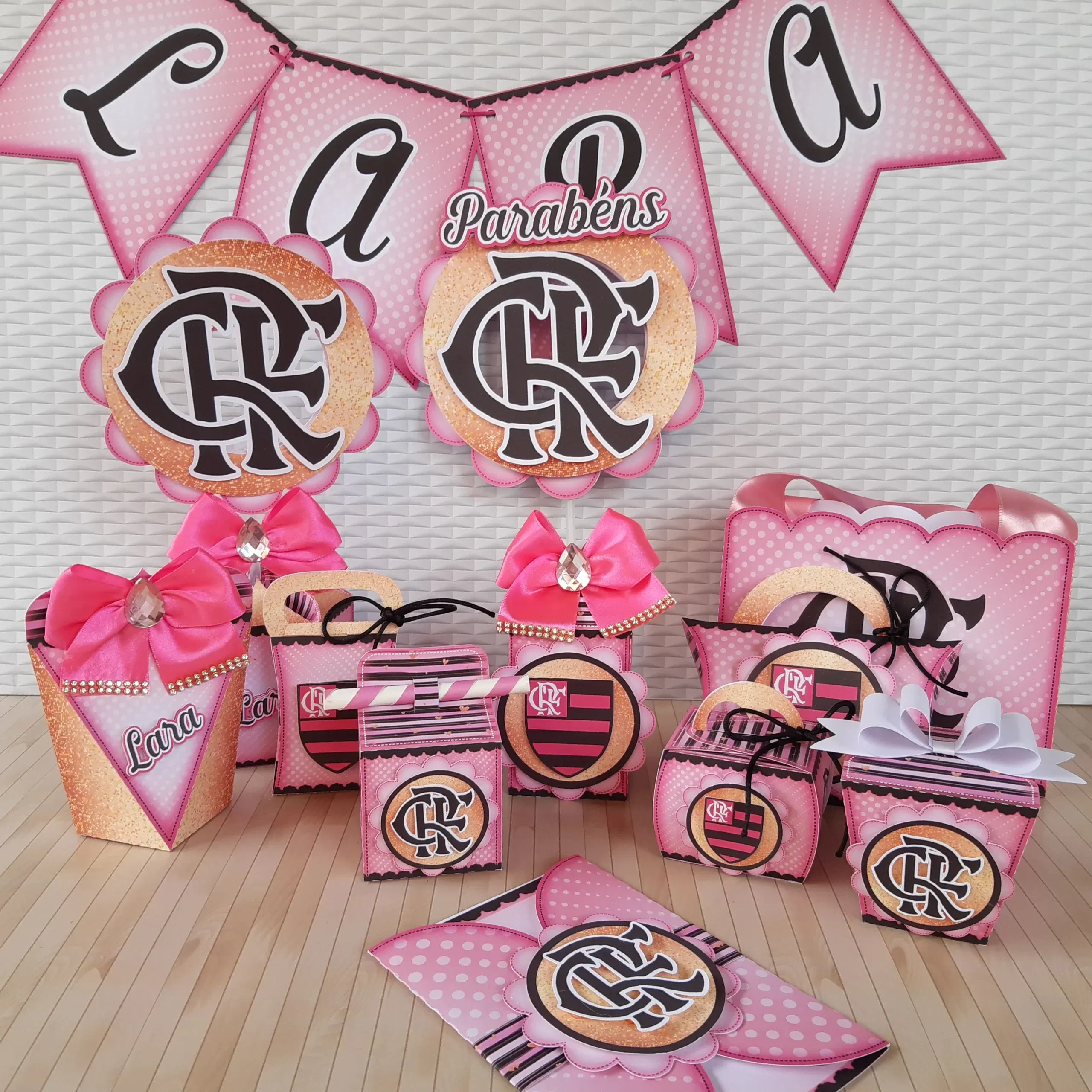 Kit profissional decoração Flamengo Rosa. Arquivo de corte, topper e festas.