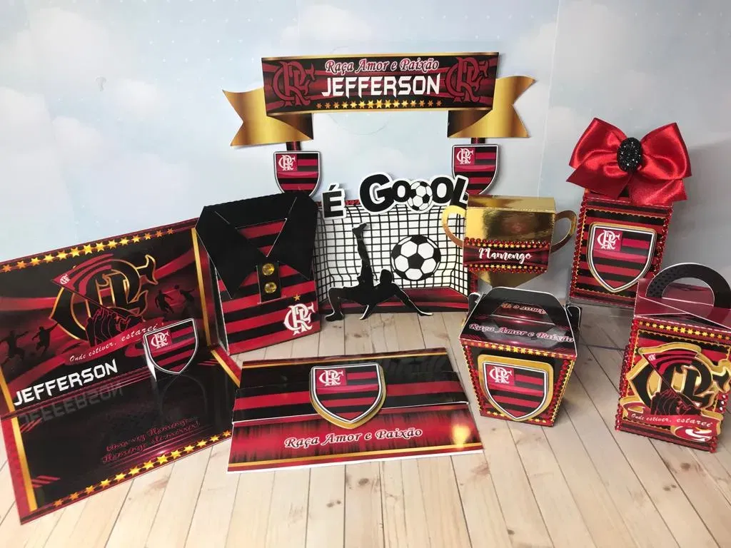 Moldes de decoração Flamengo para fazer em casa. Arquivo de corte, topper e festas.