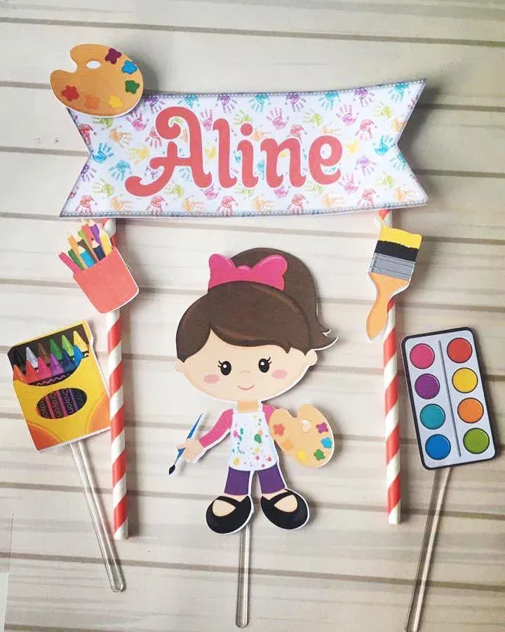 Moldes de decoração pintando o 7 para fazer em casa. Topper, temas e festas.