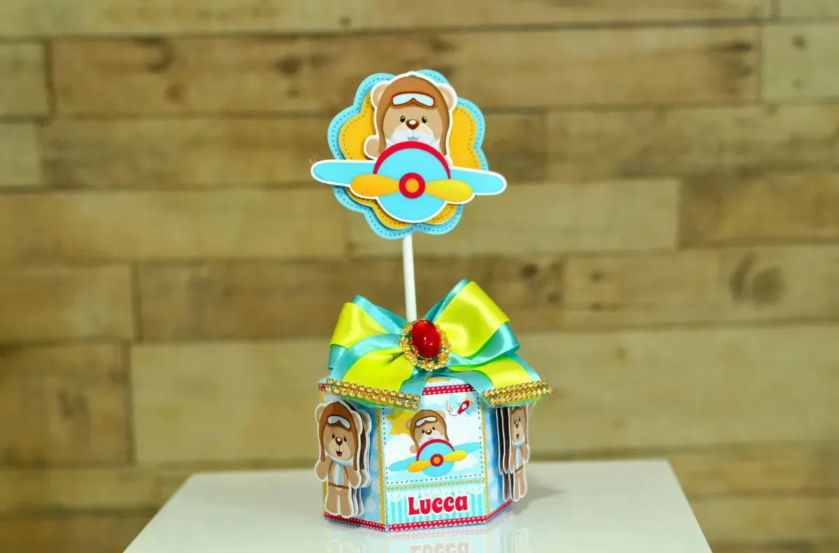 Moldes de decoração ursinho aviador para fazer em casa. Topper, temas e festas.