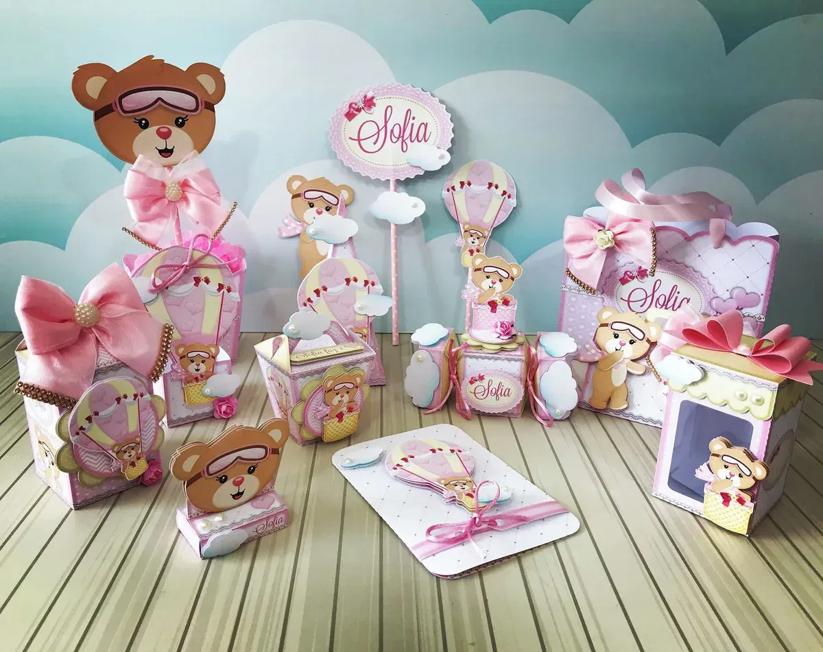 Arquivo de corte ursinho baloeira studio, png e pdf. Topper, decoração, temas e festas.