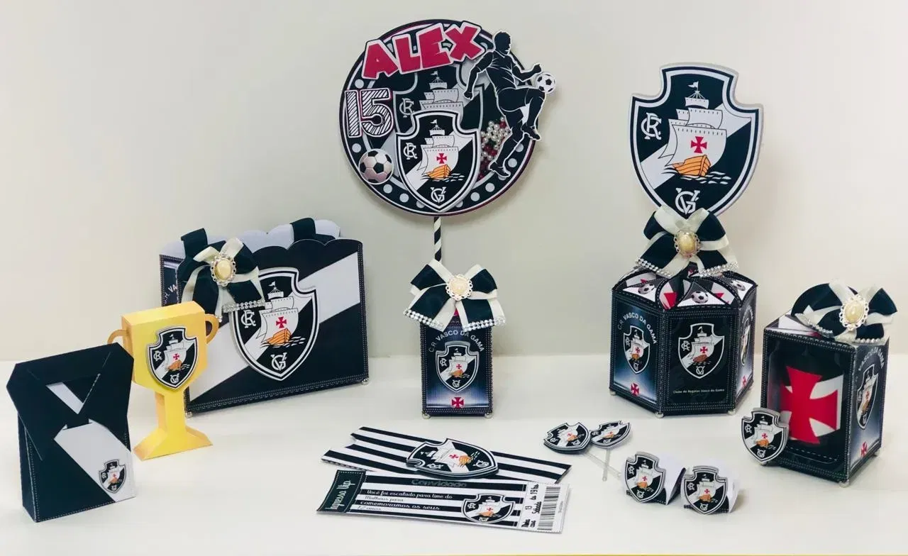 Kit profissional de decoração Vasco. Arquivo de corte, topper e festas.