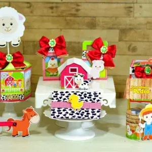 Kit topper de bolo fazendinha 3D. Decoração, temas, festas.