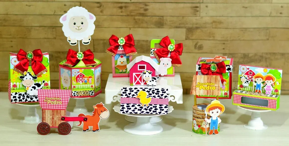 Kit topper de bolo fazendinha 3D. Decoração, temas, festas.