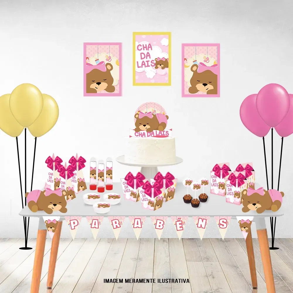 Arquivo digital chá de bebê ursinha studio e pdf. Topper, decoração, temas e festas.