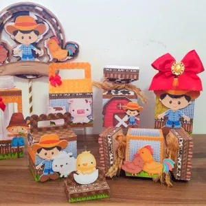 Kit profissional decoração fazendinha menino. Topper, temas, festas.