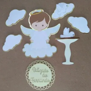 Arquivo silhouette topo bolo batizado menino studio. Topper, decoração, temas e festas.