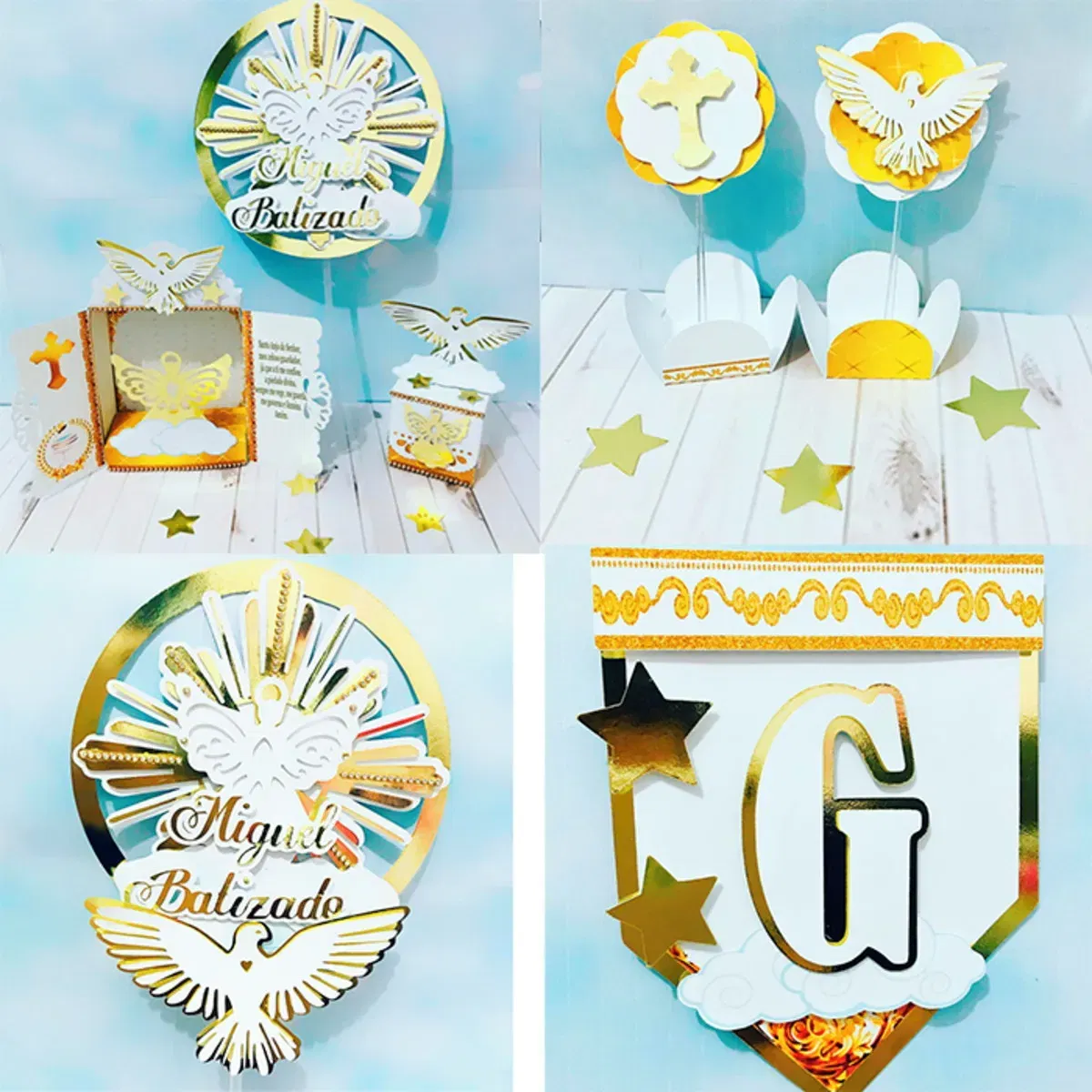 Decoração batizado menino em camadas para Silhouette Studio. Topper, temas, festas e arquivo de corte.