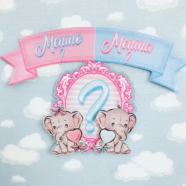 Centro de mesa chá revelação elefantinho studio e pdf. Topper, decoração, temas e festas.