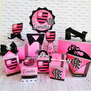 Centro de mesa Flamengo Rosa em Studio e Pdf. Decoração, topper e festas.