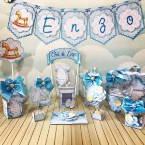 Centro de mesa chá revelação em Studio, Png e Pdf. Topper, decoração, temas e festas.