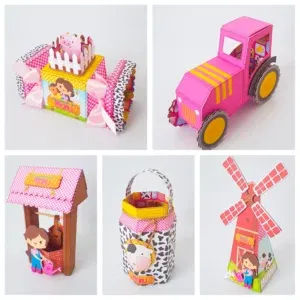 Decoração centro de mesa fazendinha rosa imprimir. Topper, temas, festas.