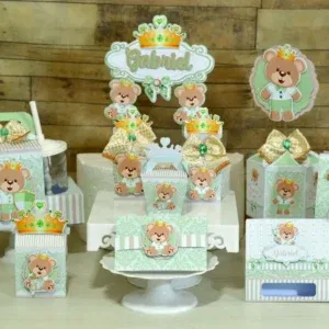 Kit profissional de decoração aniversário ursinho príncipe. Topper, temas, festas e arquivo de corte.