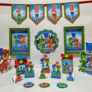 Kit decoração Pj Masks simples e barato. Topper, temas, festas e arquivo de corte.