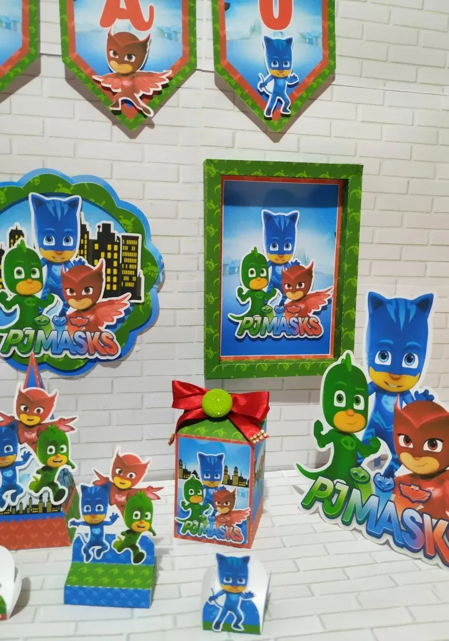 Decoração Pj Masks simples em Studio e Pdf. Topper, temas, festas e arquivo de corte.