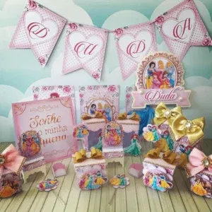 Elementos de decoração Princesas Disney para imprimir. Arquivo de corte, topper e festas.