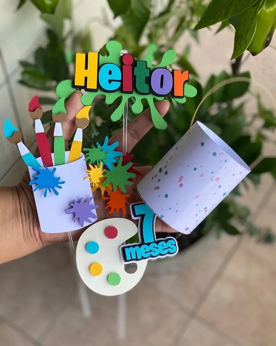 Decoração tema topo de bolo pintando o 7 studio. Topper, temas, festas e topper.