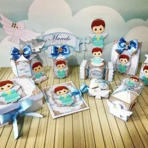 Moldes de decoração batizado masculino para fazer em casa. Topper, temas e festas.