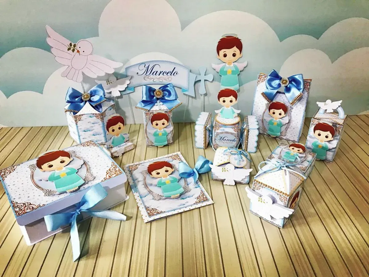 Moldes de decoração batizado masculino para fazer em casa. Topper, temas e festas.