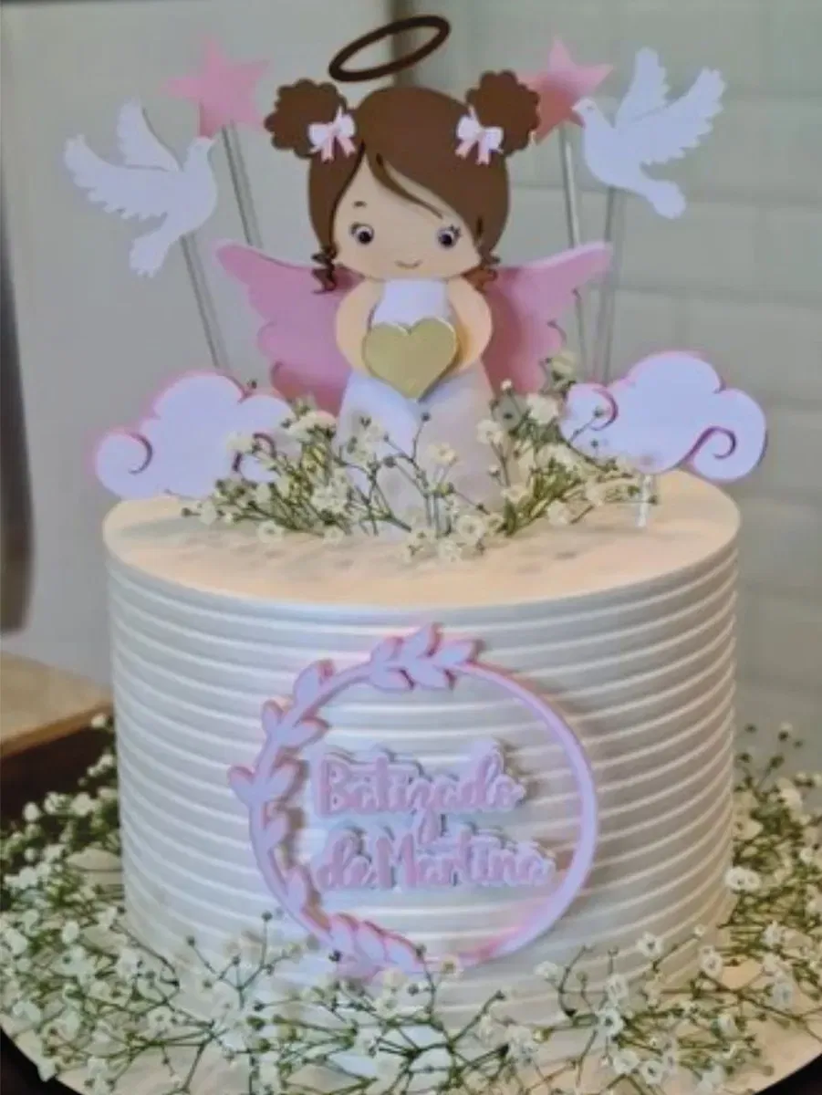 Decoracao Topo de Bolo Batizado Anjinha Studio