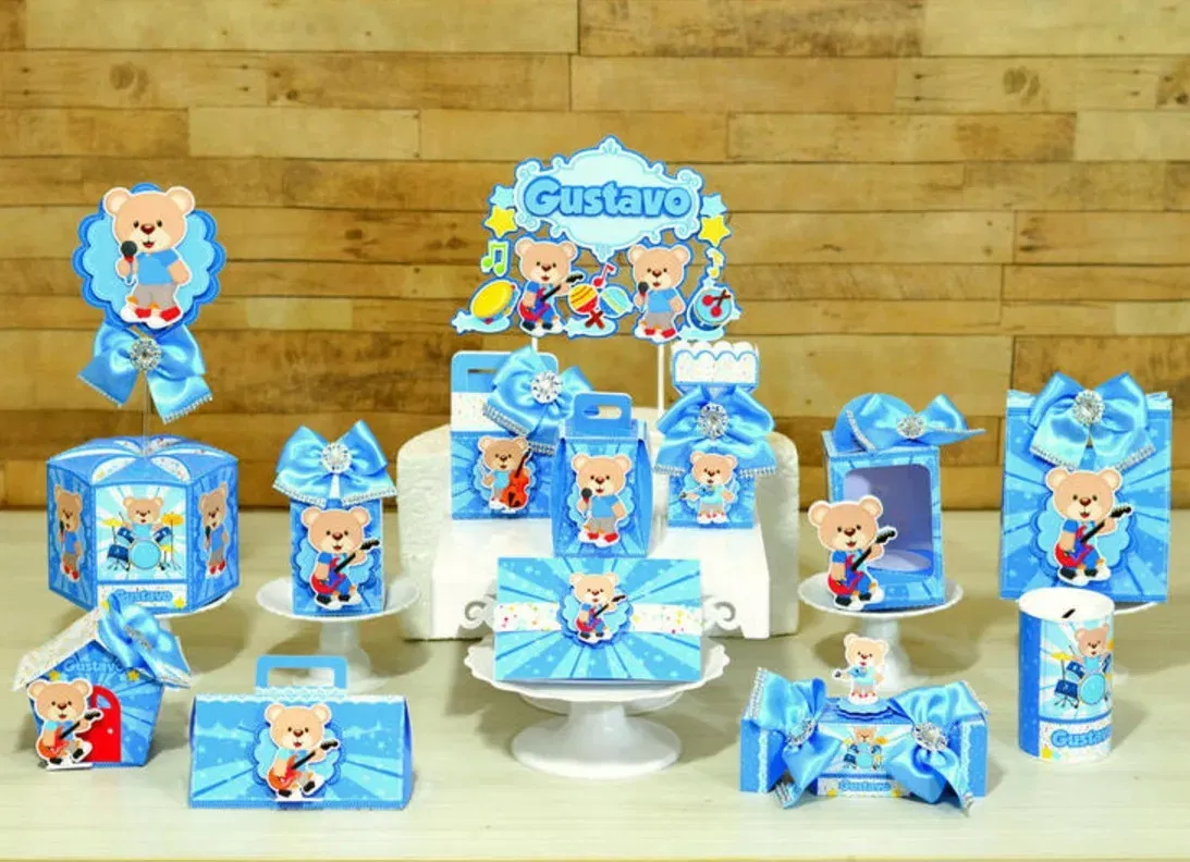 Kit profissional de decoração ursinho popstar. Topper, temas, festas e arquivo de corte.