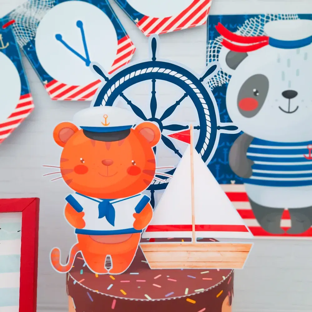 Moldes de decoração ursinho marinheiro simples para fazer em casa. Topper, temas e festas.
