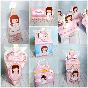 Decoração minimalista batizado menina Studio. Topper, temas, festas e arquivo de corte.