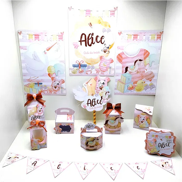 Decoração chá de bebe menina para imprimir e recortar. Topper, temas, festas e arquivo de corte.