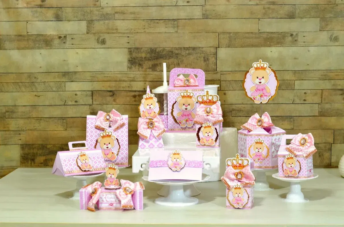 Decoração ursinha princesa simples studio e pdf. Topper, temas, festas e arquivo de corte.