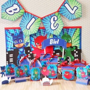 Kit profissional para festa Pj Masks simples. Topper, temas, festas e arquivo de corte.