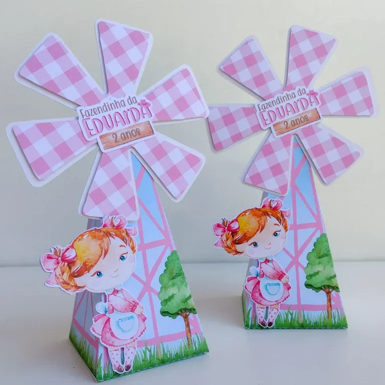 Arquivo digital para topper de doces e bolo tema Fazendinha Menina animais, formato Studio para decoração de aniversário.