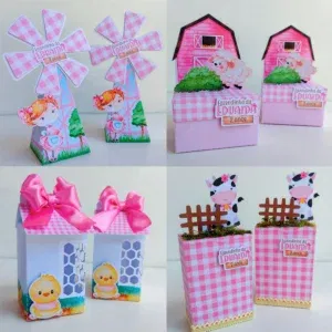 Kit de decoração tema Fazendinha Menina com animais, arquivo digital Studio para imprimir e cortar topper e enfeites de festa.