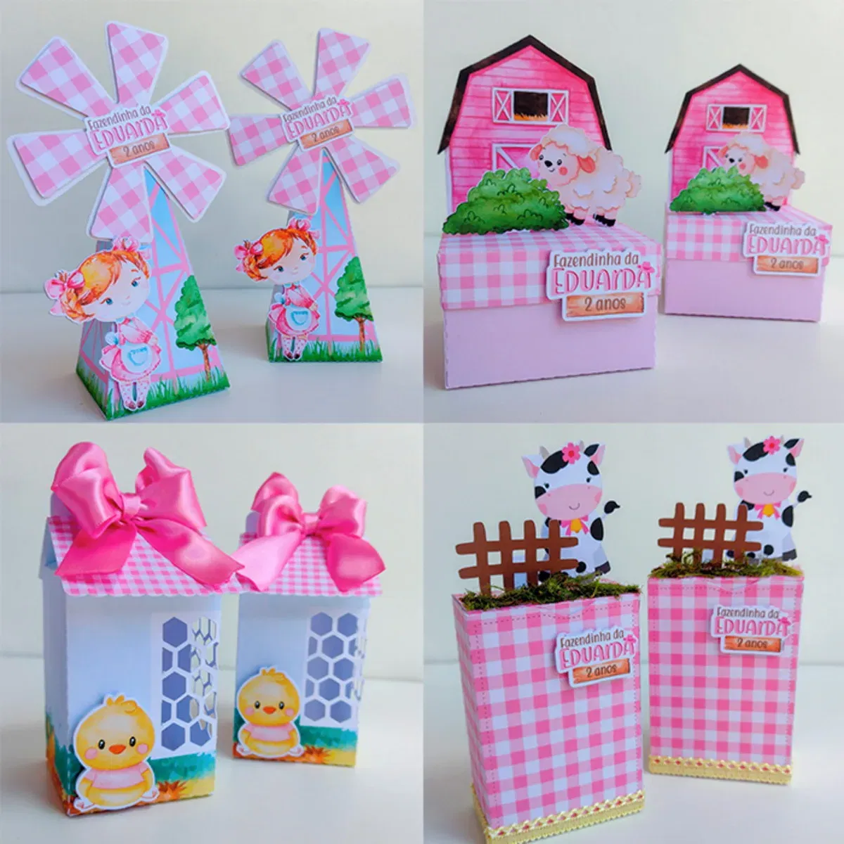 Kit de decoração tema Fazendinha Menina com animais, arquivo digital Studio para imprimir e cortar topper e enfeites de festa.