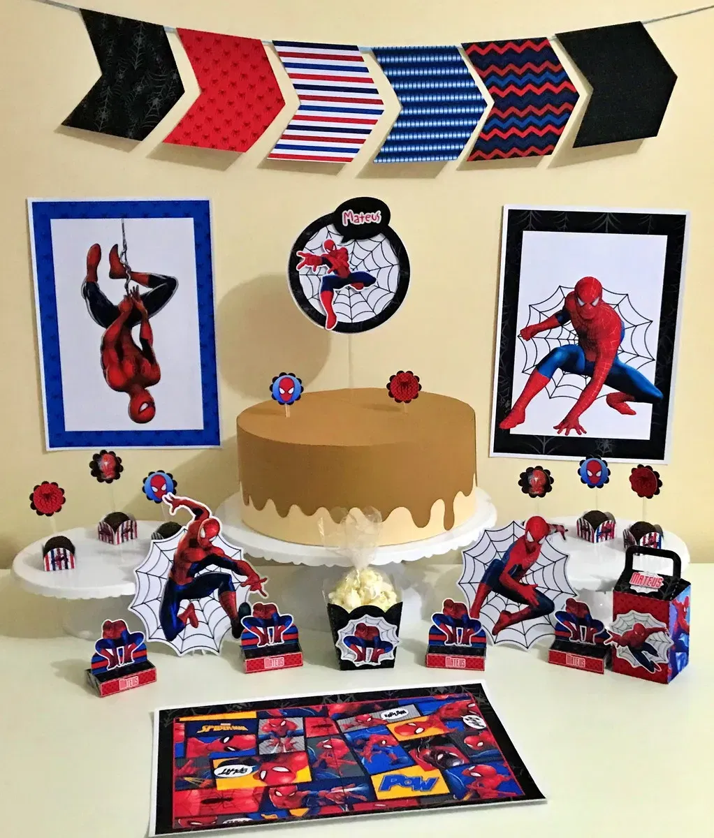 Arquivo de corte para mesa de aniversário do Homem Aranha. Topper, decoração, temas e festas.