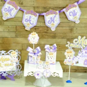 Kit profissional de decoração ursinha princesa. Topper, temas, festas e topper.