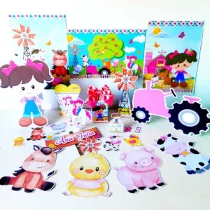 Kit topper de bolo fazendinha 3D camadas. Decoração, temas, festas.
