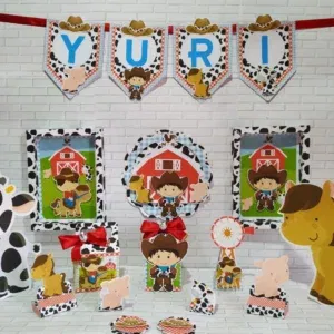 Topo de bolo Fazendinha Masculino, arquivo digital de corte para topper de aniversário e decoração de festa infantil.