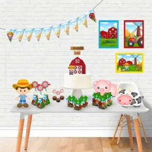 Arquivo digital tema Fazendinha Masculino Simples nos formatos Studio e PDF para topo de bolo, centro de mesa e decoração de festa de aniversário para imprimir.