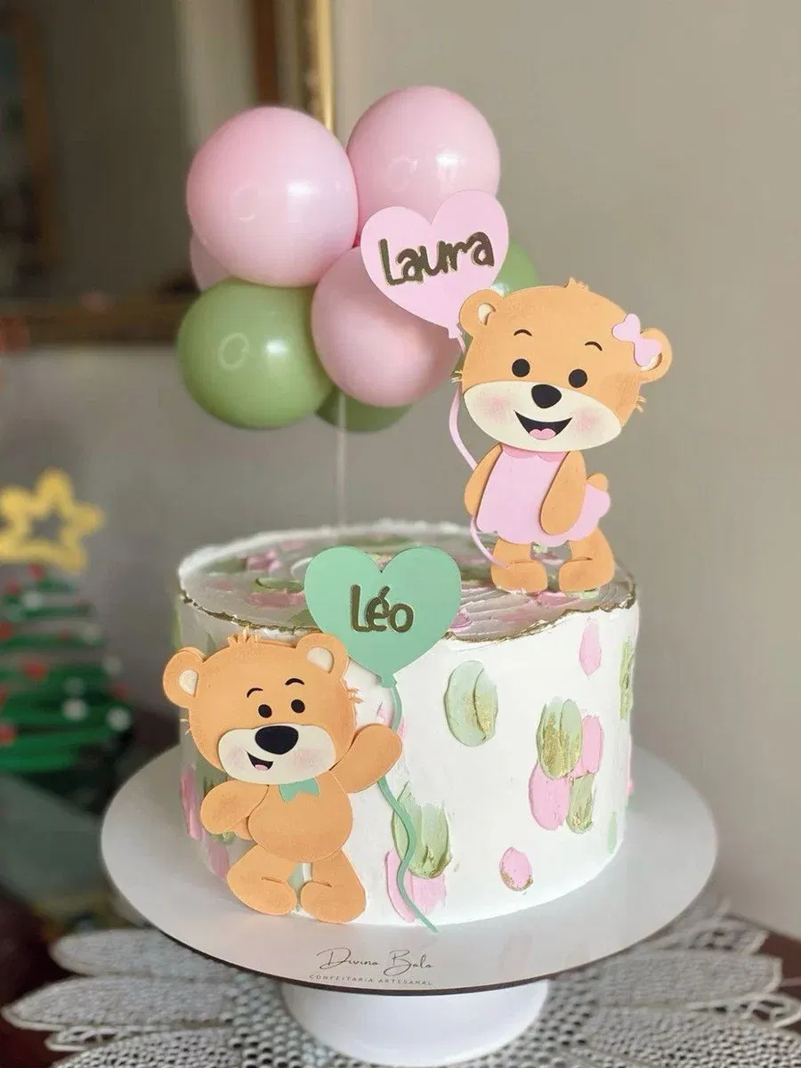 Topo de bolo chá revelação tema ursinhos studio. Topper, decoração, temas e festas.