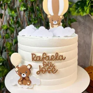 Topo de bolo chá revelação ursinhos studio. Topper, decoração, temas e festas.