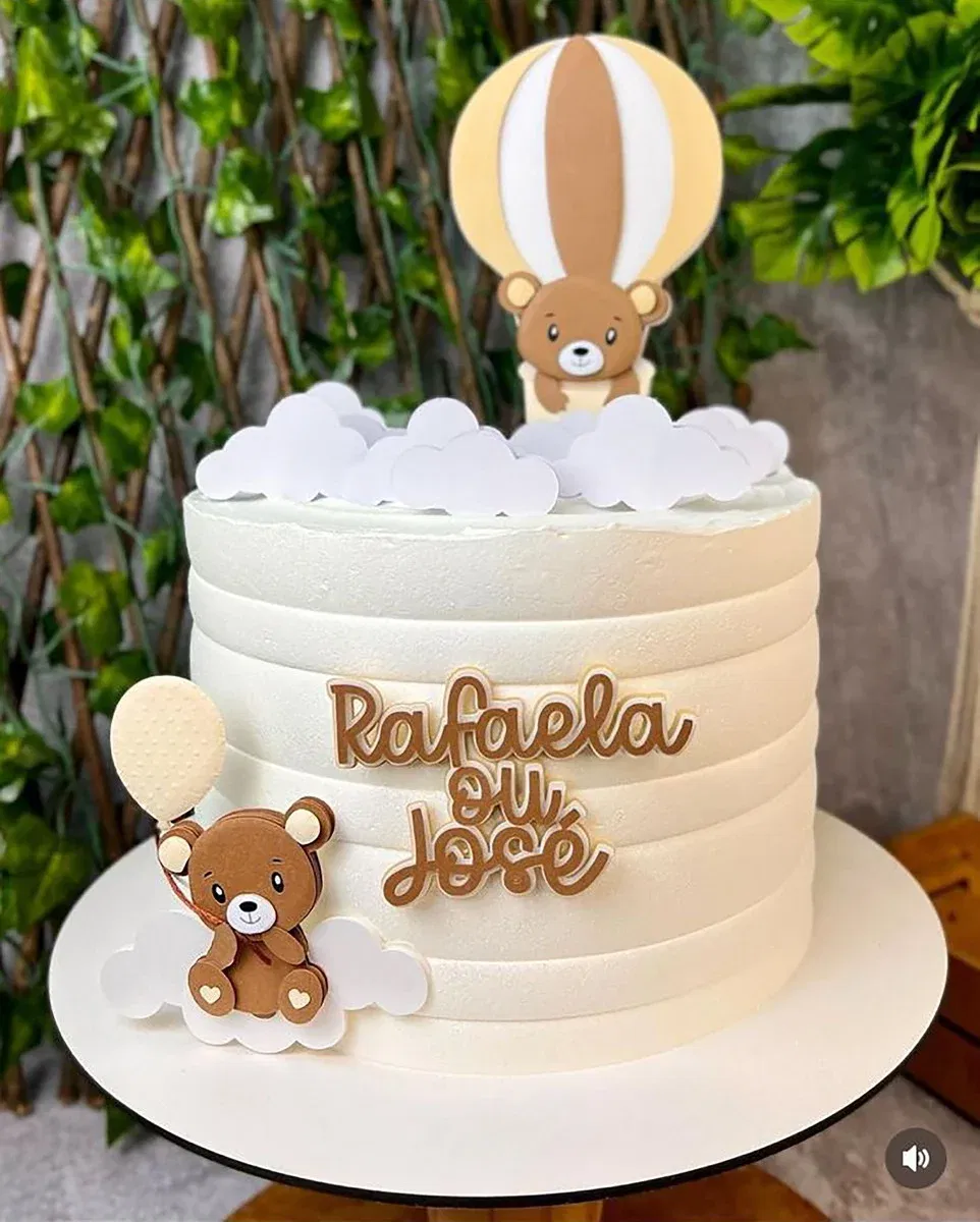 Topo de Bolo Cha Revelacao Ursinhos Studio