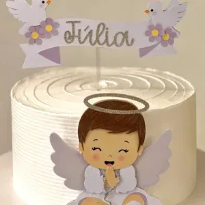 Topper de bolo batismo menina para Silhouette Studio. Decoração, temas, festas e arquivo de corte.